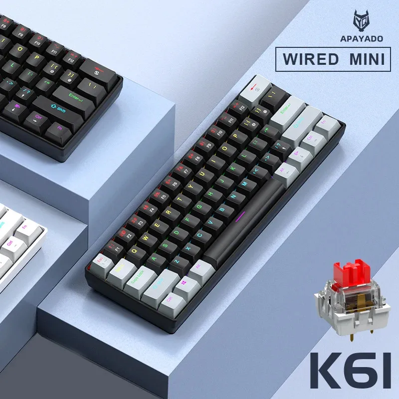 Original Brand APAYADO K61 Mini Mechanical Keyboard,Wired,61 Keys,Phantom RGB, Blue Mechanical Switch for Gaming,60% Portable
