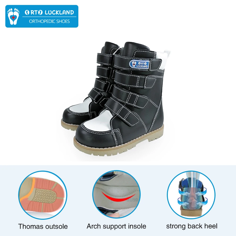 Ortoluckland Winter Boys Children Boots High Top Orthopedic Shoes For Kid Leather Clubfoot With Removable Arch Support Soles
