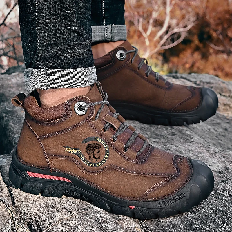 Outdoor Men's Boots Genuine Leather Casual Shoes Climbing Hiking Shoes Warm Winter Boots for Men High Quality Platform Snow Boot