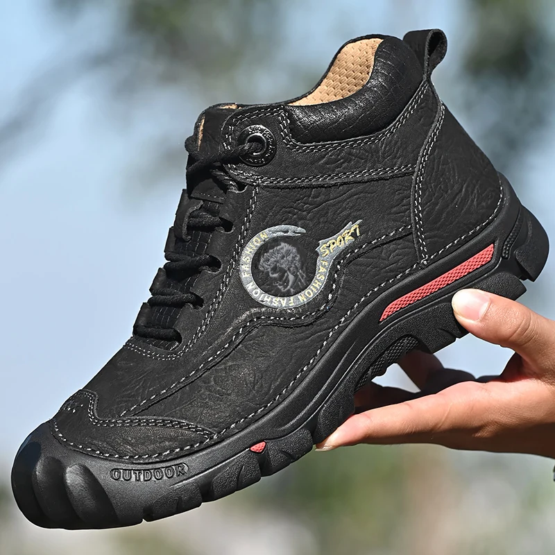 Outdoor Men's Boots Genuine Leather Casual Shoes Climbing Hiking Shoes Warm Winter Boots for Men High Quality Platform Snow Boot