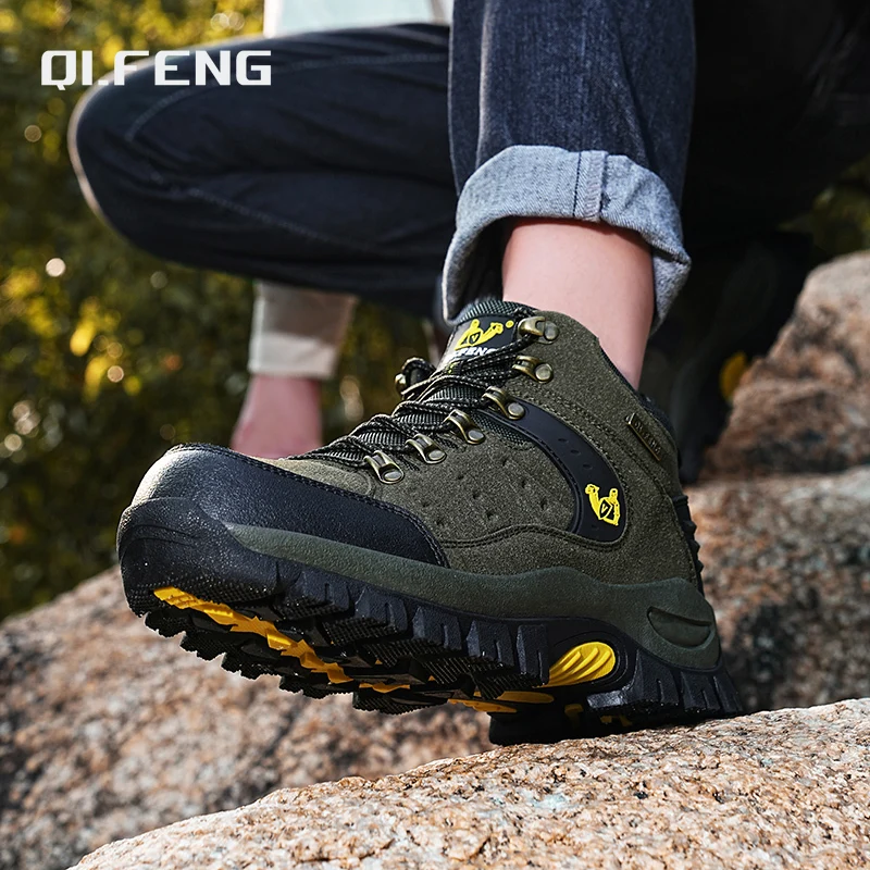 Outdoor Trekking Shoes autumn Winter Men Waterproof Hiking Shoes Mountain Boots Genuine Leather Woodland Hunting Tactical Shoes