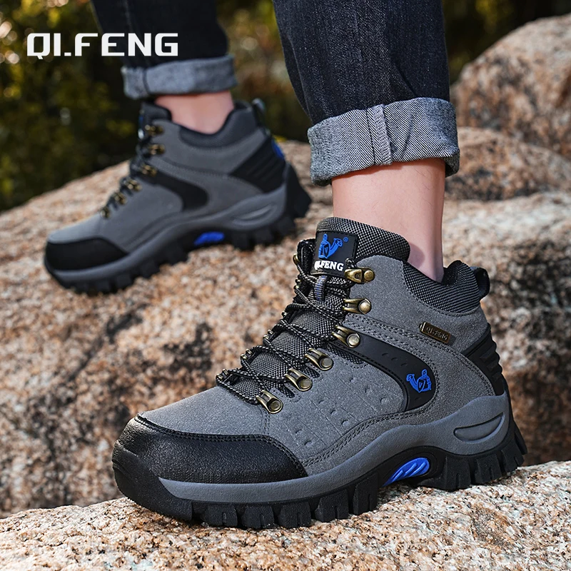 Outdoor Trekking Shoes autumn Winter Men Waterproof Hiking Shoes Mountain Boots Genuine Leather Woodland Hunting Tactical Shoes