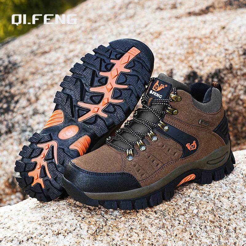 Outdoor Trekking Shoes autumn Winter Men Waterproof Hiking Shoes Mountain Boots Genuine Leather Woodland Hunting Tactical Shoes