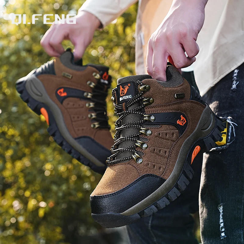 Outdoor Trekking Shoes autumn Winter Men Waterproof Hiking Shoes Mountain Boots Genuine Leather Woodland Hunting Tactical Shoes