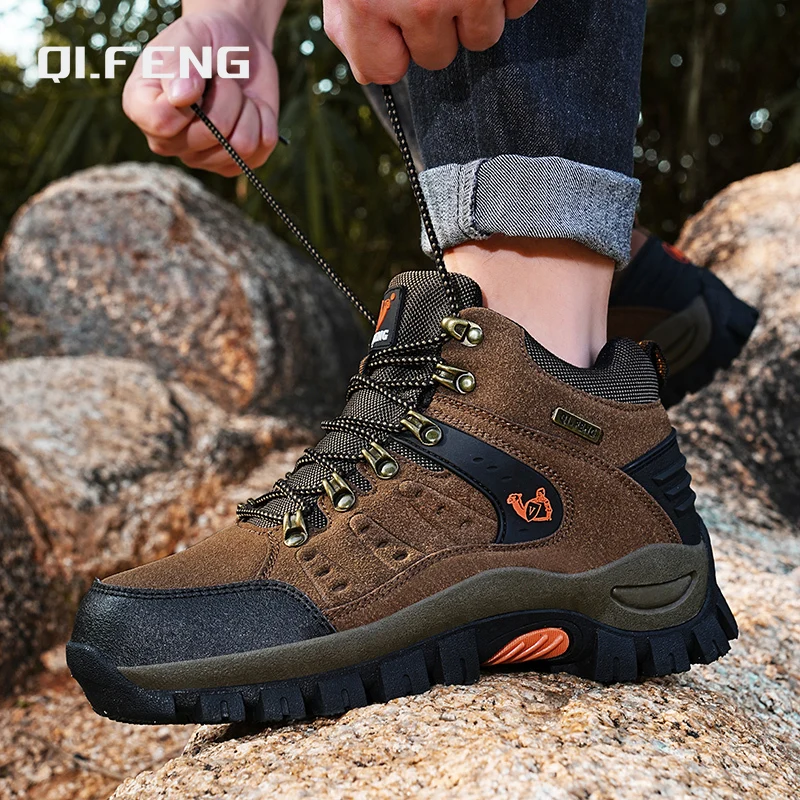 Outdoor Trekking Shoes autumn Winter Men Waterproof Hiking Shoes Mountain Boots Genuine Leather Woodland Hunting Tactical Shoes