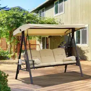 Outsunny 3 Seater Garden Swing Chair Outdoor Hammock Bench W/ Adjustable Canopy, Cushions and Cup Trays