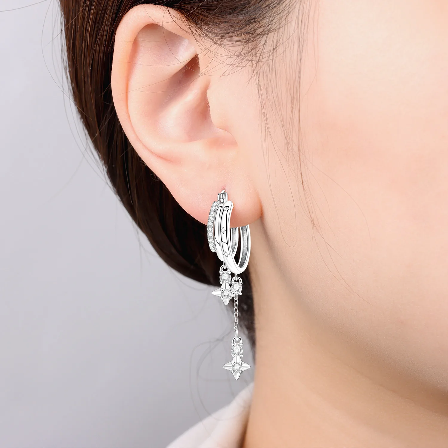 PANPOKI 925 Sterling Silver Multi Layer Starry Tassel Drop Earrings Women Earrings Charm Trend Versatile Party Jewelry Gifts