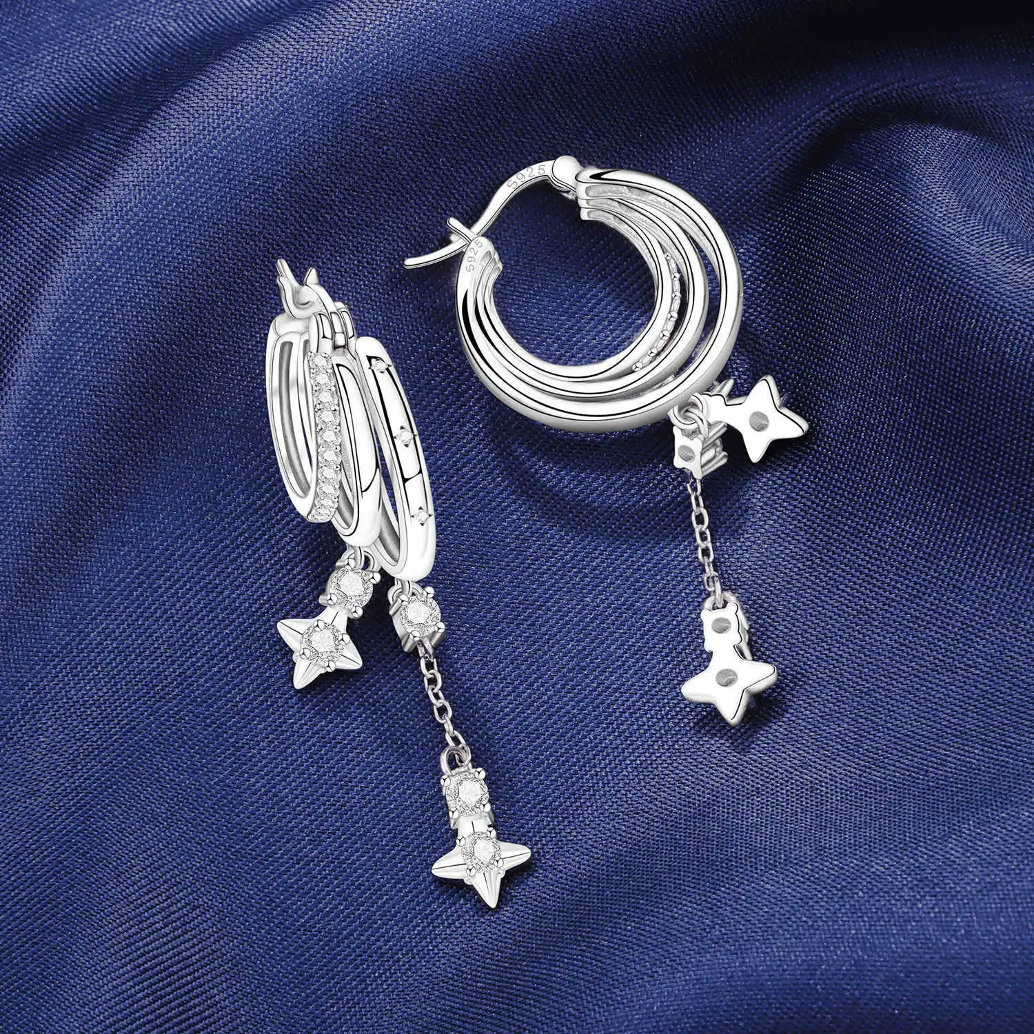 PANPOKI 925 Sterling Silver Multi Layer Starry Tassel Drop Earrings Women Earrings Charm Trend Versatile Party Jewelry Gifts