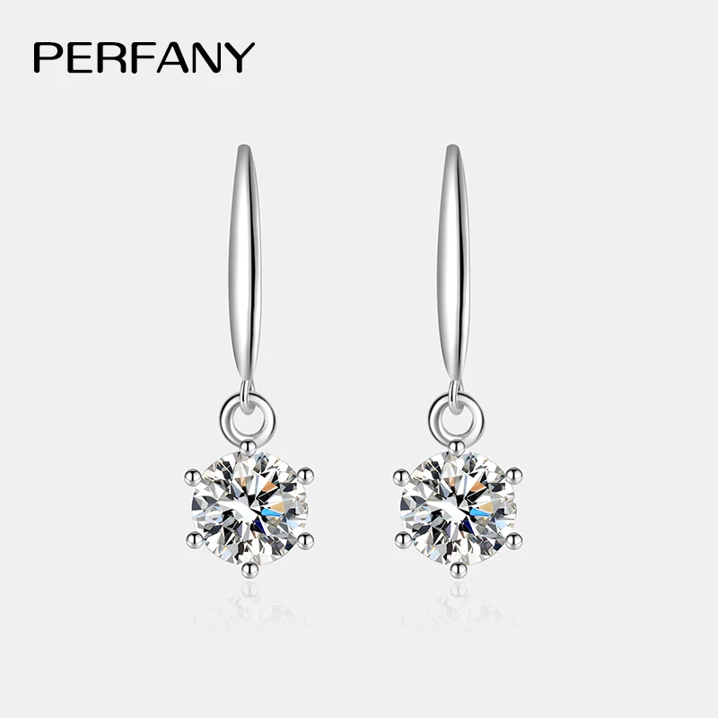 PERFANY 0.5/1CT Moissanite Drop Earring Women S925 Pure Silver Classic Six Claw Laboratory Diamond Fashion Wedding Jewelry