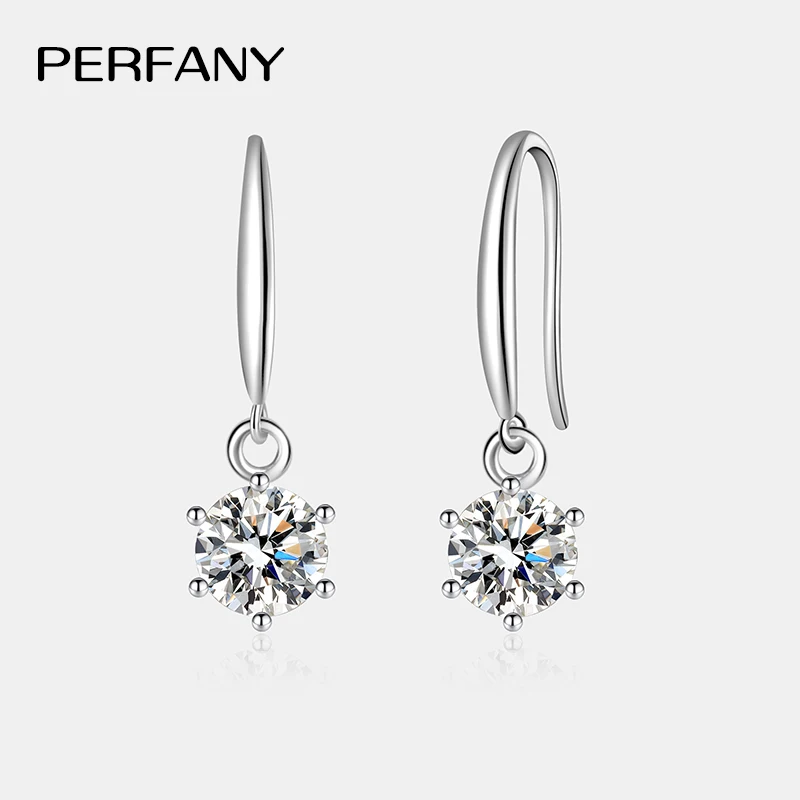 PERFANY 0.5/1CT Moissanite Drop Earring Women S925 Pure Silver Classic Six Claw Laboratory Diamond Fashion Wedding Jewelry