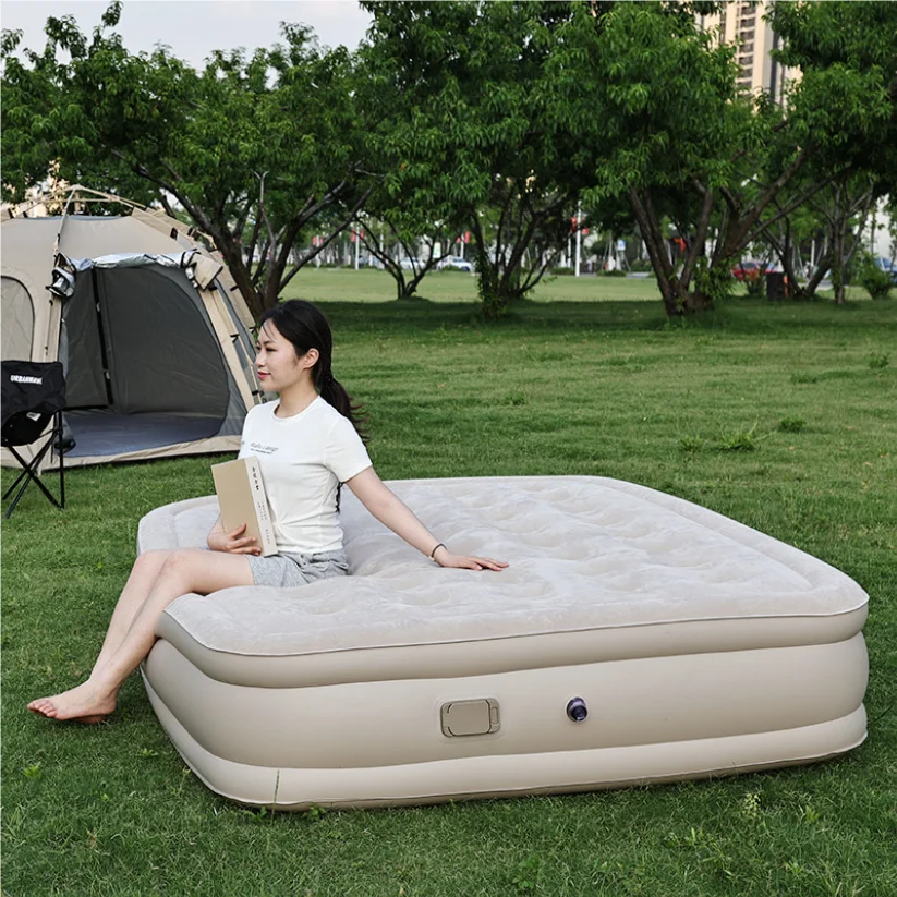 PVC inflatable bed elevated and thickened plush automatic air mattress for home use double-person air bed foldable nap mattress