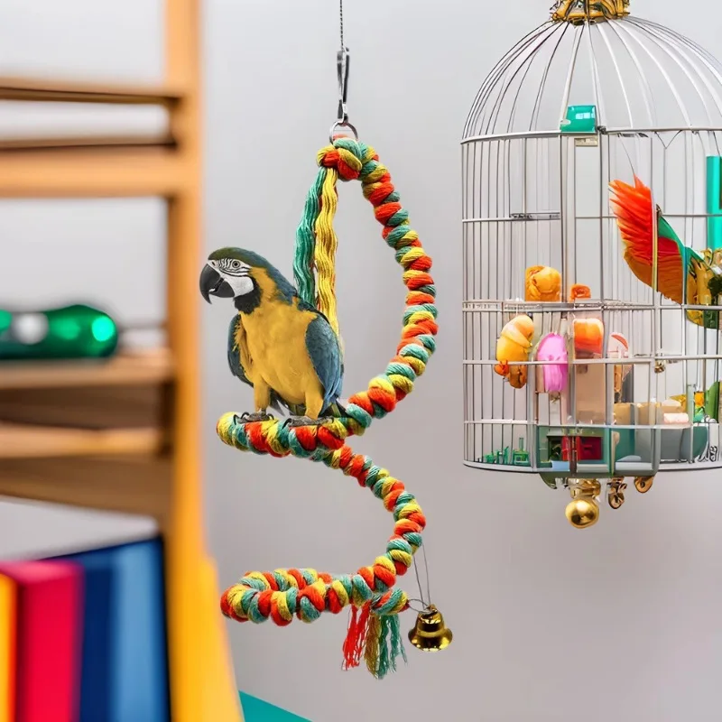 Parrot Toy Wicker Rope Hanging Braided Budgie Chew Bird Cage Cockatiel Toy Pet Stand Training Accessories Bite Swing Supplies