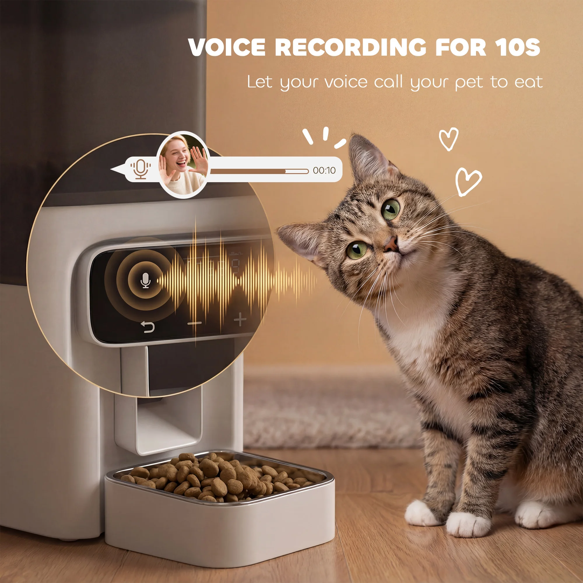 PawHut Automatic Cat Feeder Programmable with Timer, 10s Voice Recorder