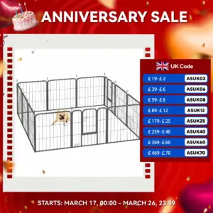 PawHut Dog Pen, 12 Panels Puppy Pen for Small Dogs, 60cm High, Black
