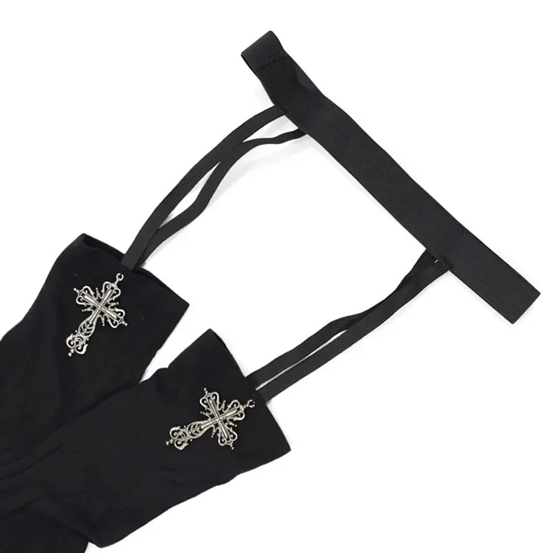 Personality Cross Decoration Women Suspender Socks Solid Color Thin Thigh High Lolita Anime Cosplay Gothic Over Knee Stockings