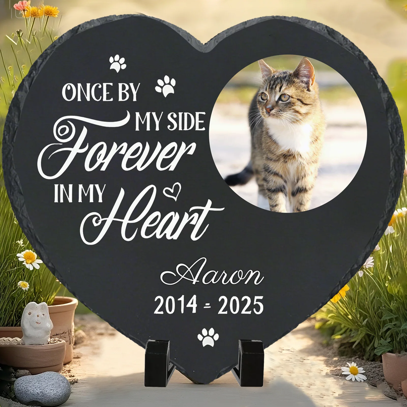 Personalized Pet Memorial Stone,Custom Cat Grave Marke Plaque With Photo&Name,Garden Slate Tombstone Pet Loss Remembrance Gift