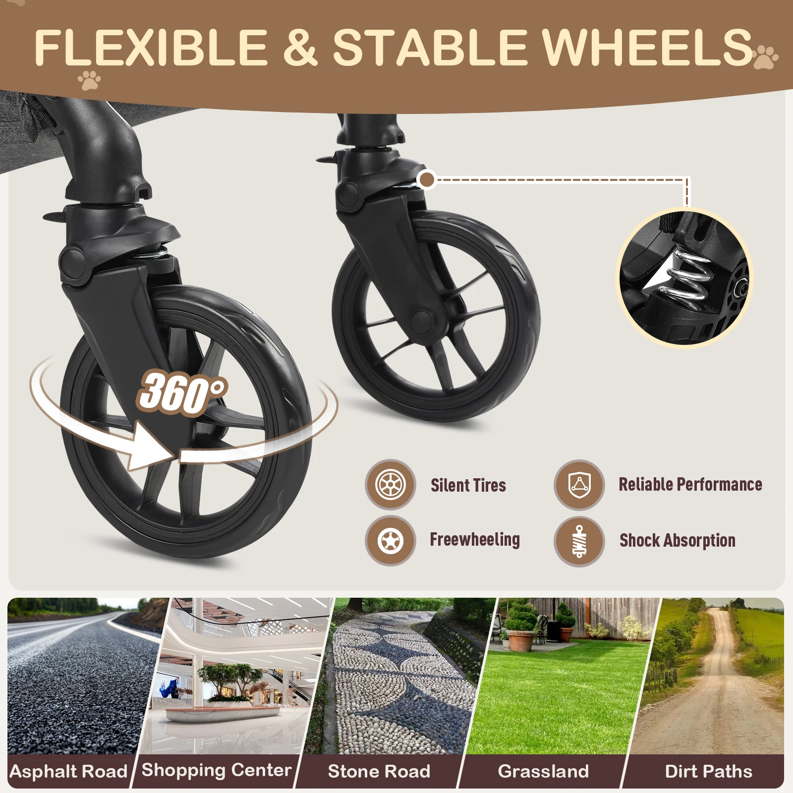 Pet Stroller with 4 Wheels Foldable Pet Travel Carrier for Small/Medium Dogs Cats up to 50lbs Detachble Portable Pet Storage Bag