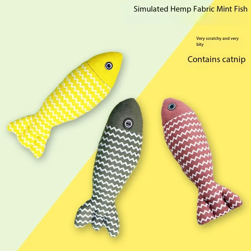Pet cat toy to relieve boredom and self-entertaining cat imitation hemp cloth cat mint fish tooth grinding training kitten