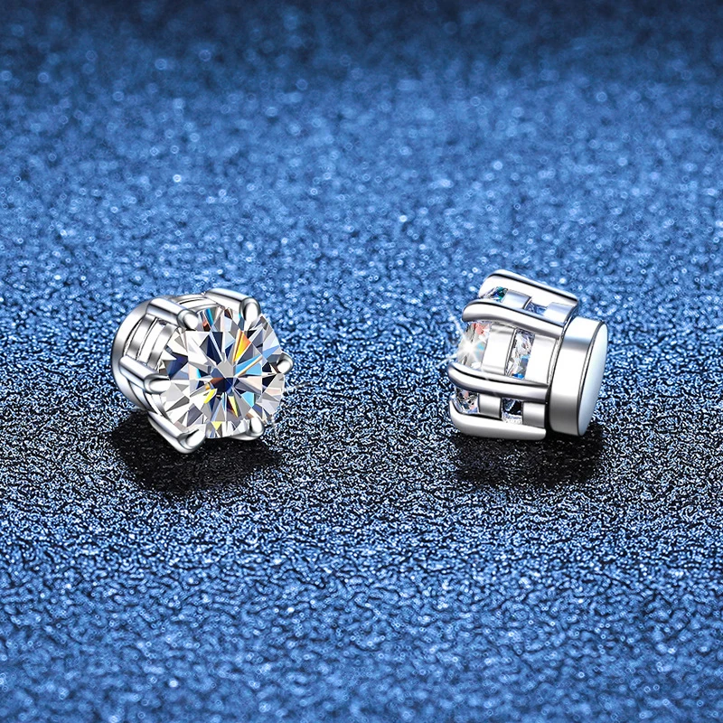 Piercing-free magnetic stud earrings six-claw 1ct moissanite earrings for women and man Original 925 Sterling Silver Jewelry