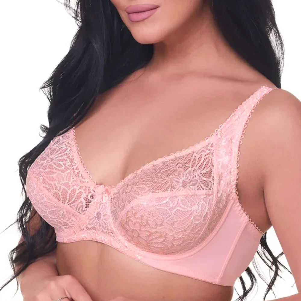 Plus Size Bras For Womens Lace Sexy Bra Perspective Underwire Female Lingerie BH Tops C D DD E F Cup