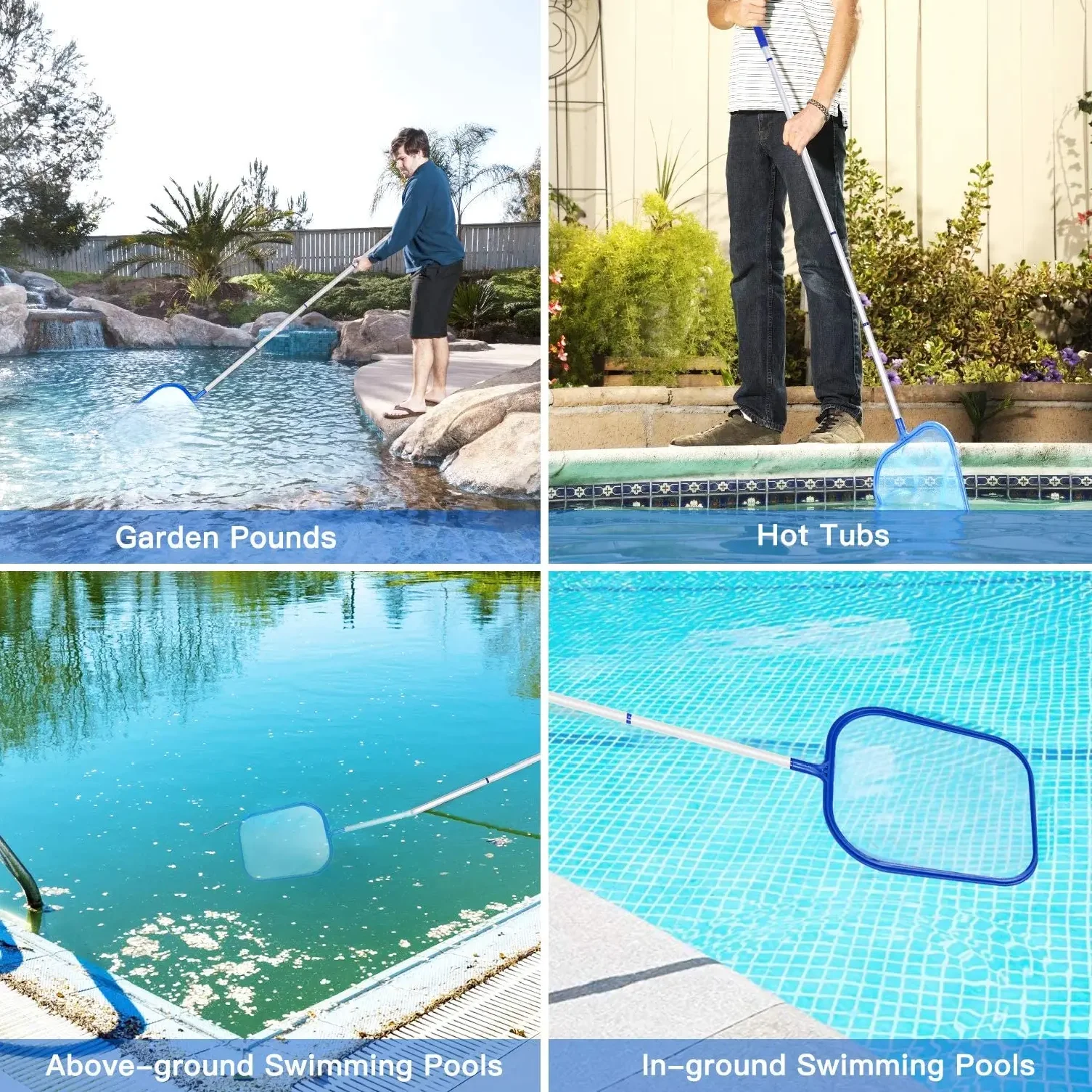 Pool Skimmer Net with 5 Aluminum Pole Sections 64'', Cleaning Leaf of Swimming Pools, Spas, Hot Tubs and Fountains