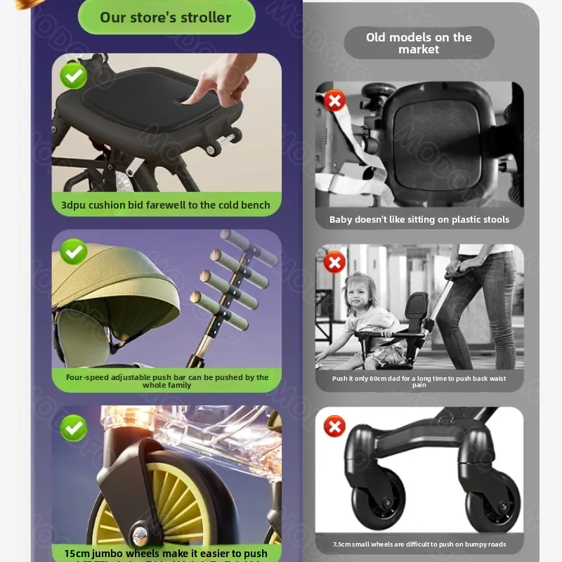 Portable Stroller Lightweight Travel Pushchair Multipurpose Adjustable Compact Stroller Ultra-Light Folding Children Strollers