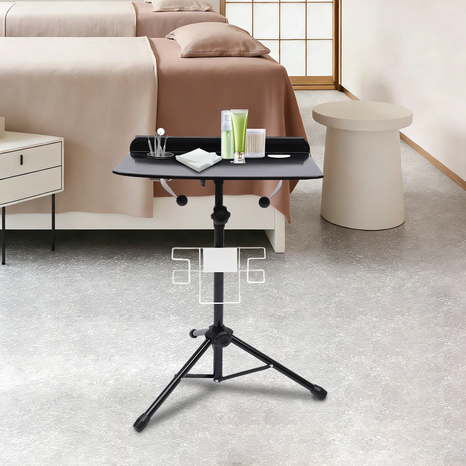 Portable Tattoo Workbench Stand Adjustable Height Iron Tattoo Table with Storage Shelf Tripod Base for Tattoo Artist Supplies