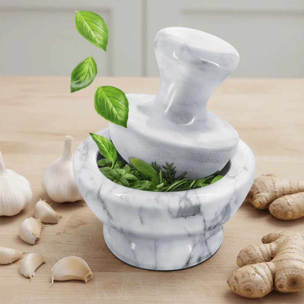 Practical Manual Marble Garlic Mortar Mushroom Pestle Mini Herbs Grind Bowl Household Retro Spices Mill Restaurant