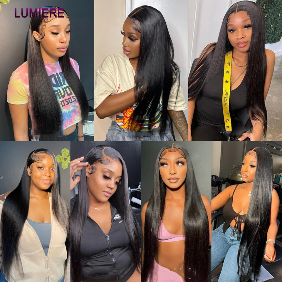 Raw Indian Bone Straight Bundles with HD Transparent Lace Closure 5x5 6x6 Frontal And Bundles 30 40 Inche Human Hair Double Weft