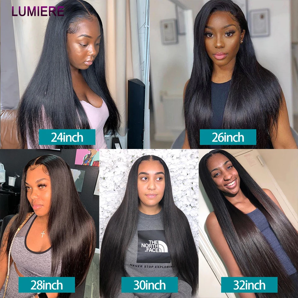Raw Indian Bone Straight Bundles with HD Transparent Lace Closure 5x5 6x6 Frontal And Bundles 30 40 Inche Human Hair Double Weft