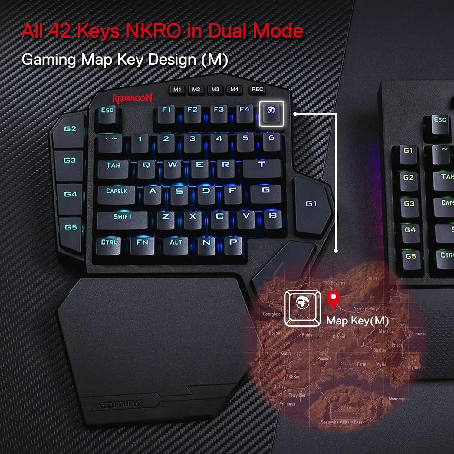 Redragon K585 PRO Wireless One-Handed Mechanical Keyboard 42 Keys 3-Mode RGB 7 Onboard Macro Keys Detachable Wrist Support