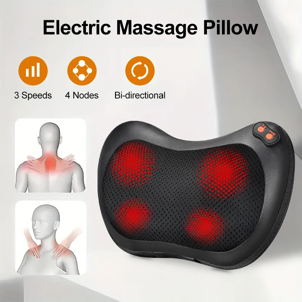 Relaxation Head Electric Massage Pillow Cervical Shiatsu Massage Shoulder Neck Back Waist Body PU leather Pillow Cushion