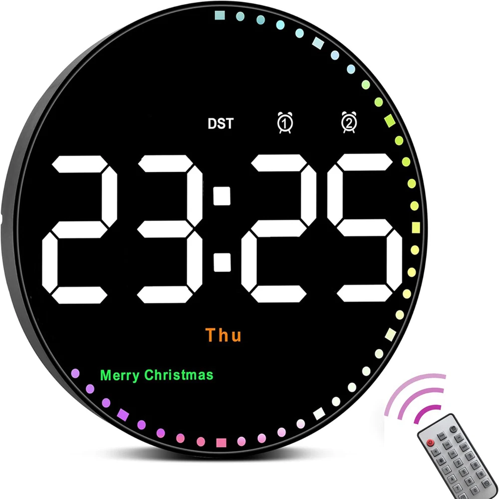 Remote Control 10 inch Colorful Led Wall Calendar Clock for Home Decoration with Temperature Display and Dual Alarms