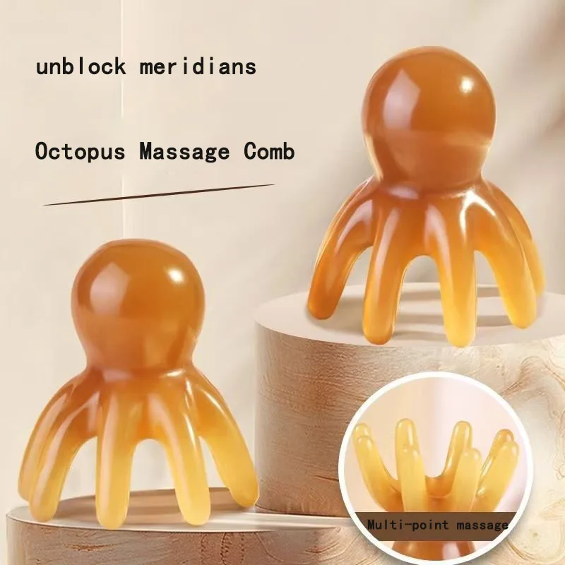 Resin Octopus Massage Comb Head Meridian Scraping Scalp Massage Brush Acupuncture SPA Gua Sha Fatigue Relief Relax Massage Comb