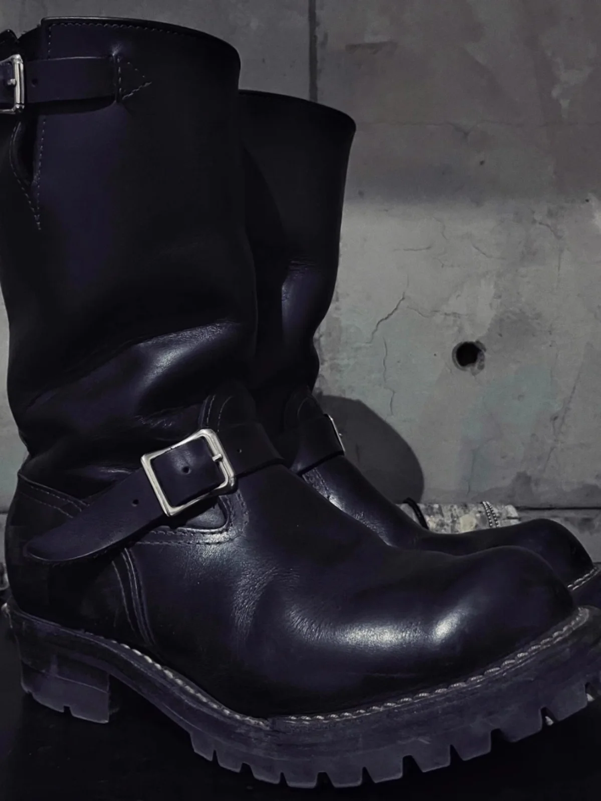 Retro American Motorcycle Boots Men's Dark Knight Boot Workwear Mid-Calf Engineer Leather Boot Belt Chelsea Boot