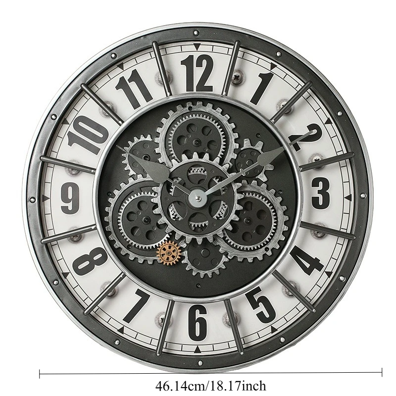 Retro Industrial Roman Wall Clock Gear Rotation Clock Living Room Decorative Wall Clock Stylish Silent Wall Clock Quartz Clock