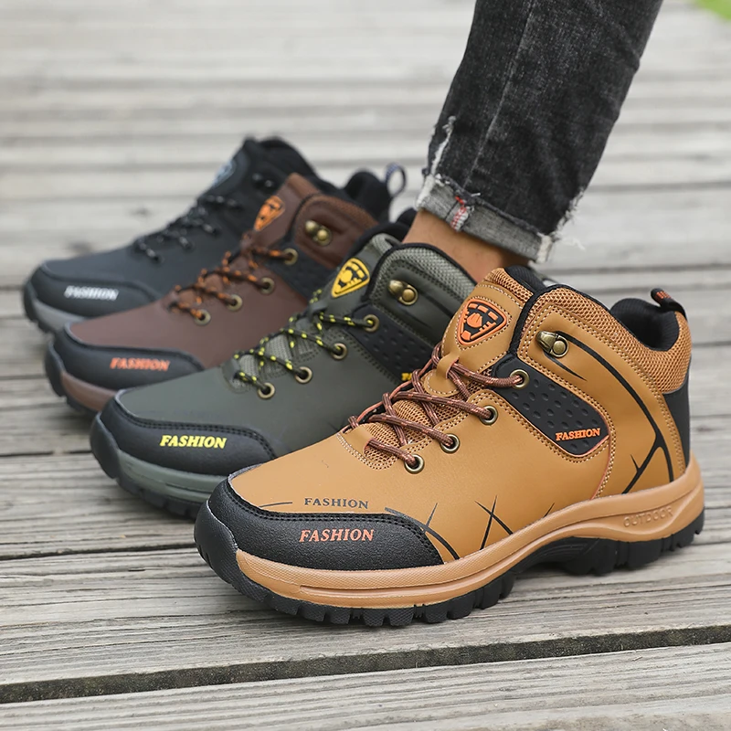 Retro Men Hiking Boots for Spring Autumn Comfort Breath Anti Slip Hiking Shoes Outdoor Camping Waterproof Work Shoes Sizes 39-46