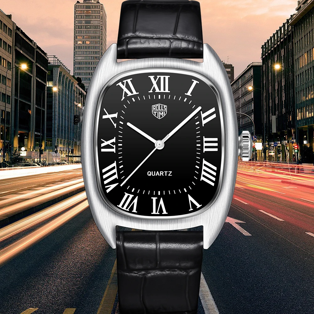 RollsTimi 2026 New Men's Watches Top Brand Luxury Oval Quartz Watch For Men Fashion Watch Man Waterproof VH31 Clock Gift Leathe