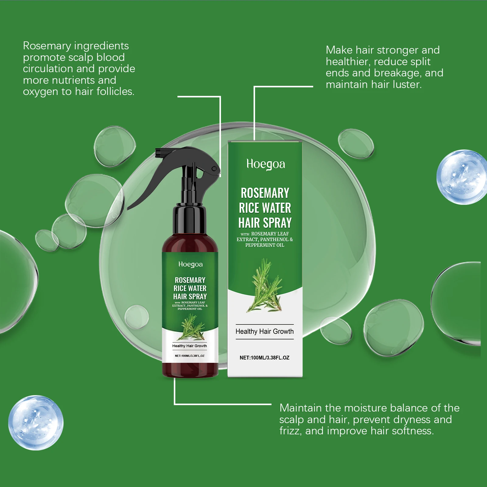 Rosemary Rice Water Hair Growth Spray with Peppermint Biotin Advanced Scalp Treatment for Thinning Hair Regrowth for Men & Women