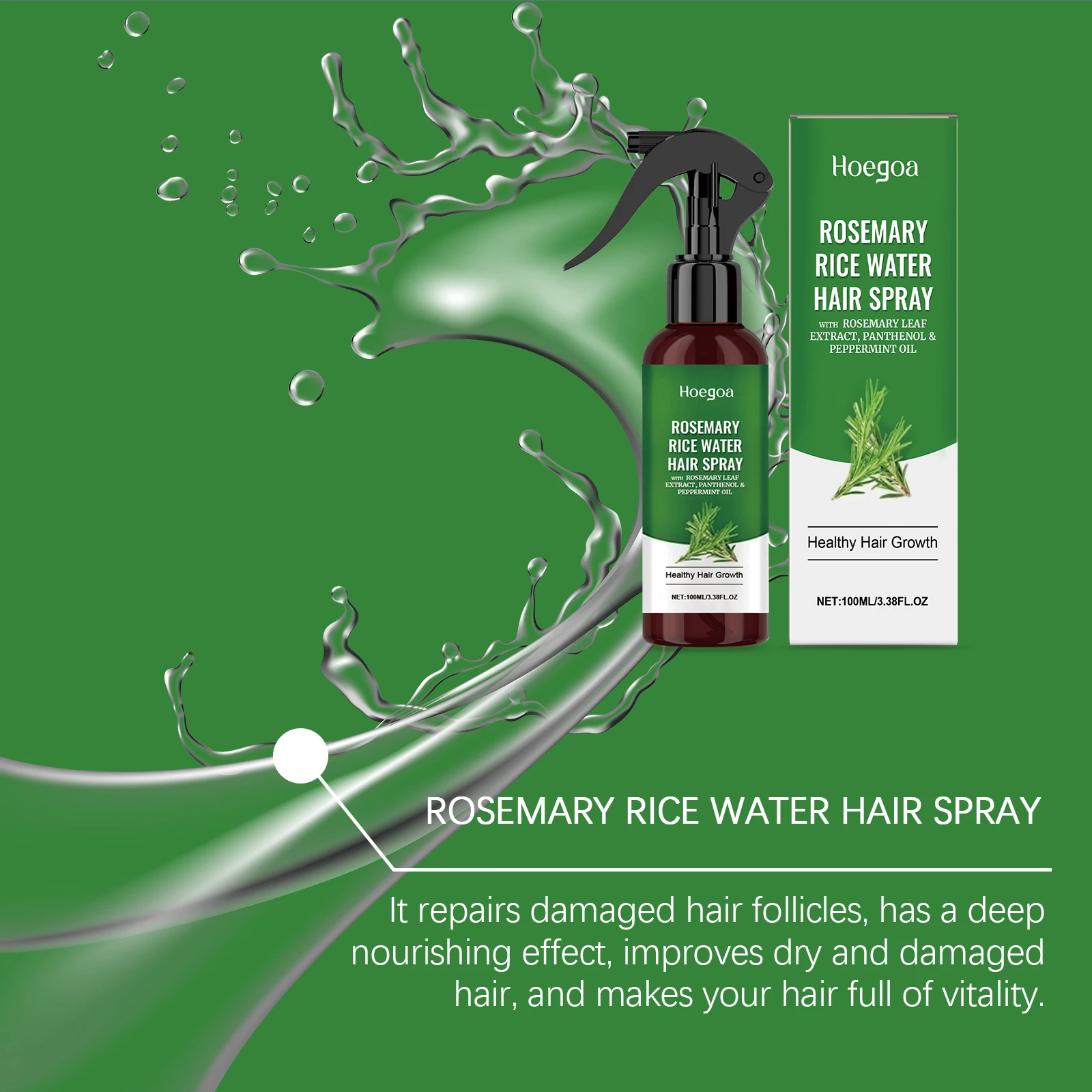 Rosemary Rice Water Hair Growth Spray with Peppermint Biotin Advanced Scalp Treatment for Thinning Hair Regrowth for Men & Women