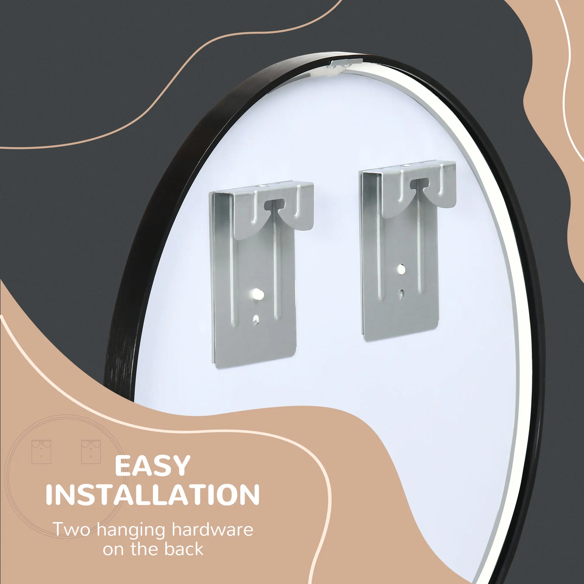 Round Bathroom Mirror: Wall-Mounted Makeup Mirror with Aluminium Frame, Black | UK