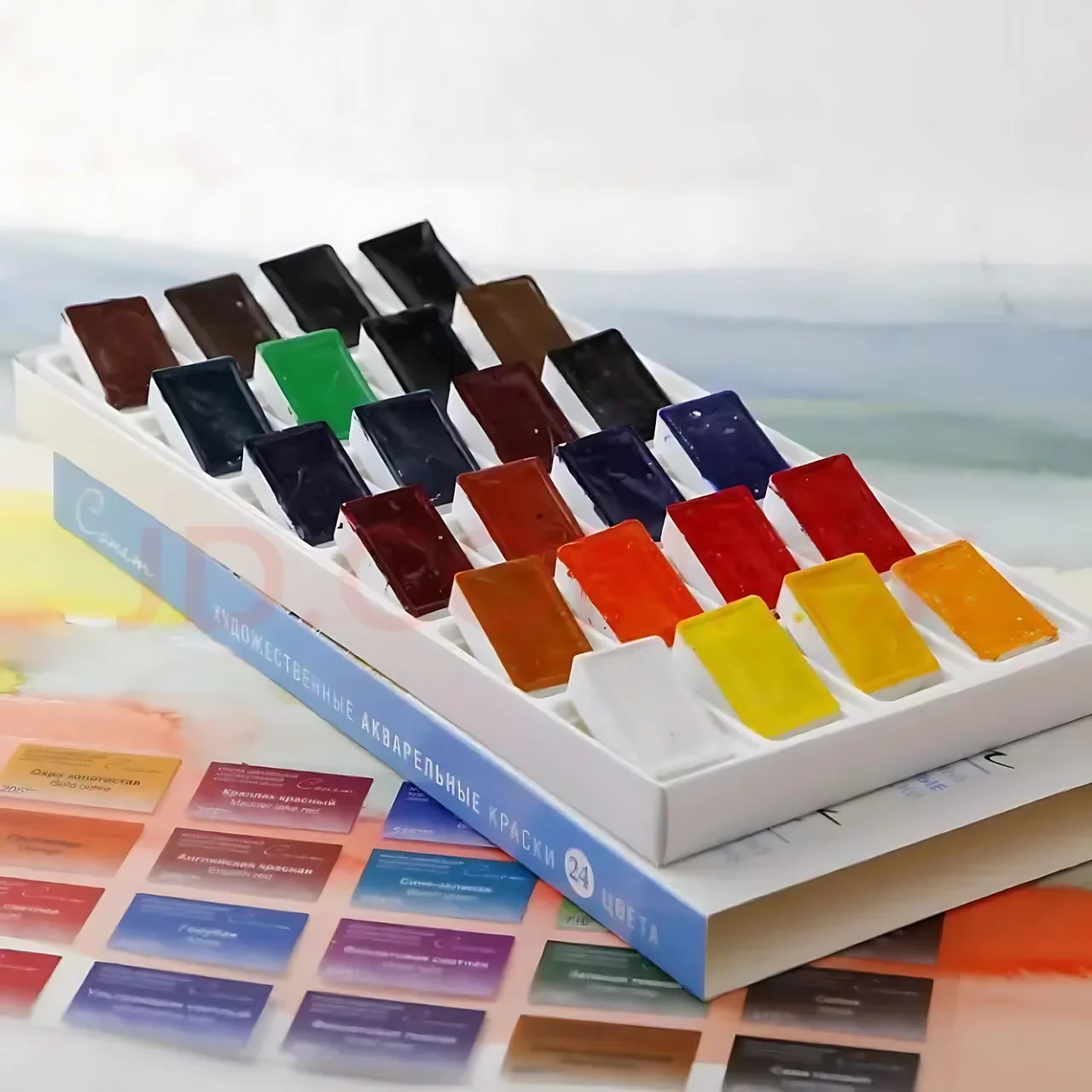 Russian White Nights 16/24 Color Solid Watercolour Paint Set Watercolor Brush for Beginners Student Drawing Art Supplies