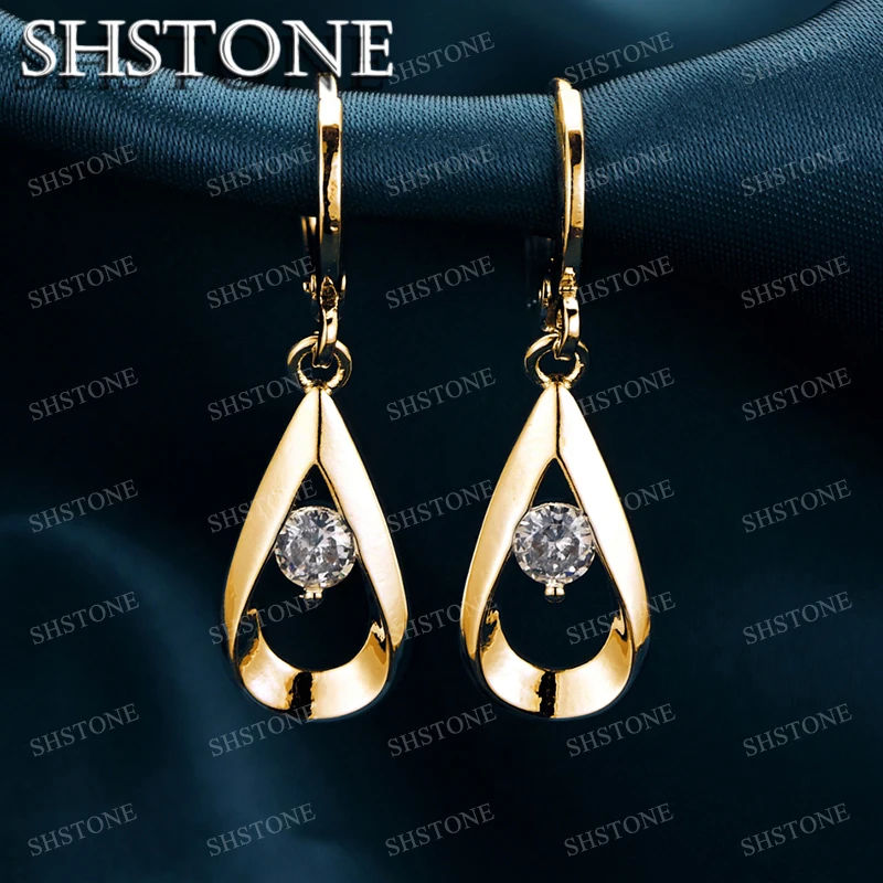 SHSTONE 18K Gold Zircon Water Droplets Earrings For Women Party Wedding Fashion Charm Jewelry 925 Sterling Silver Drop Earring