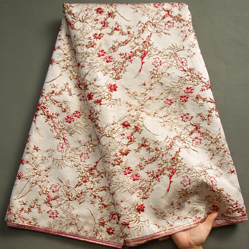 SJD LACE African Brocade Jacquard Lace Fabrics 5Yards 2024 High Quality French Gilded Lace For Women Wedding Party Dresses A3464