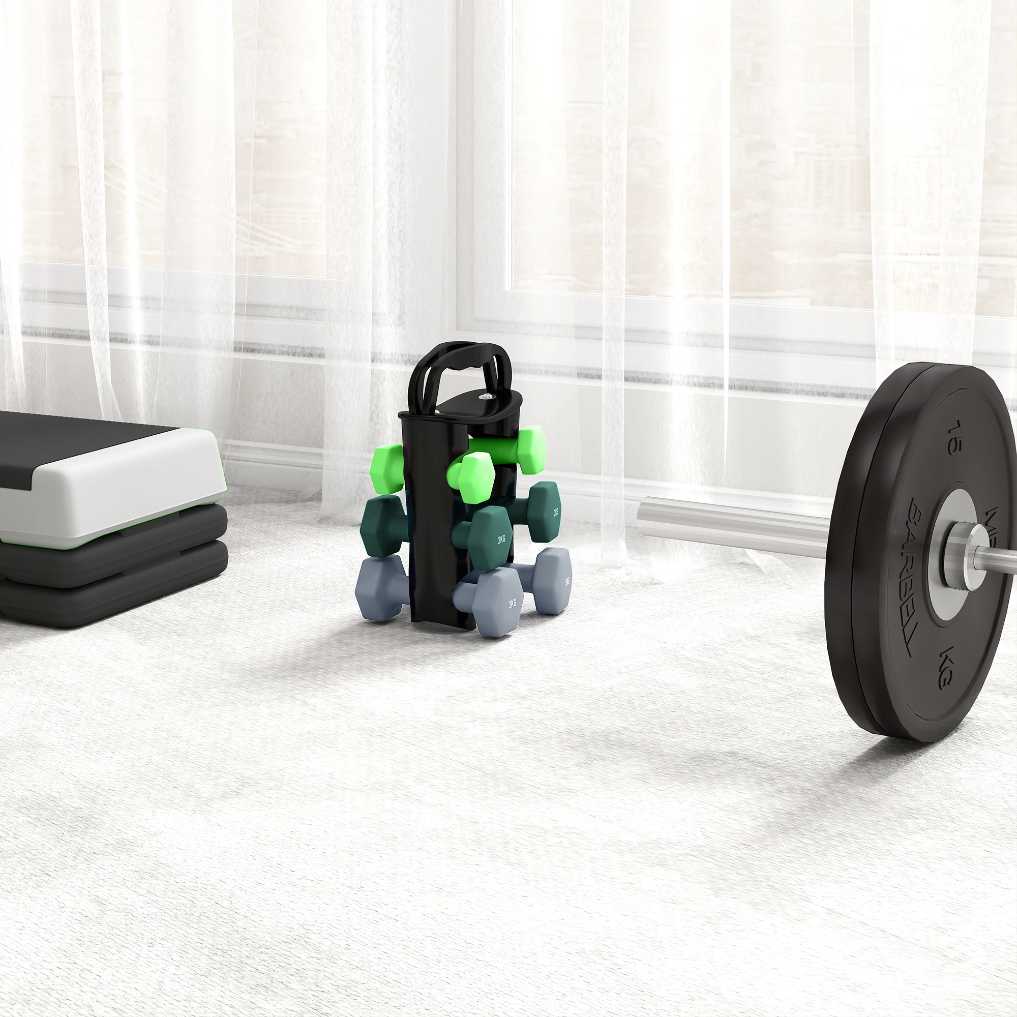 SPORTNOW Dumbbells Set with Storage Rack, 2 x 1kg, 2 x 2kg, 2 x 3kg, Green