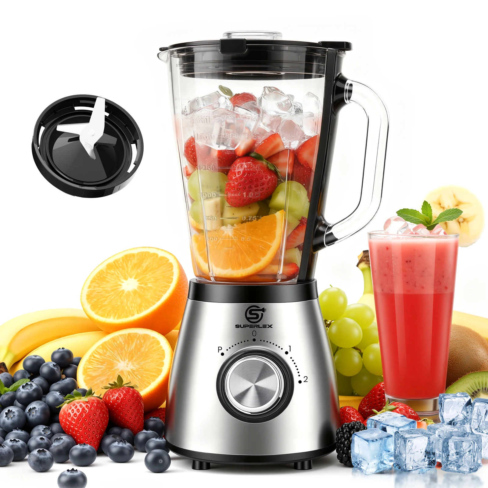 SUPERLEX 1.5L Multifunctional Wall Breaking Machine 2Speed Multi-purpose 3 in 1 Double Cup Squeezing Blender 800W BPA Free New