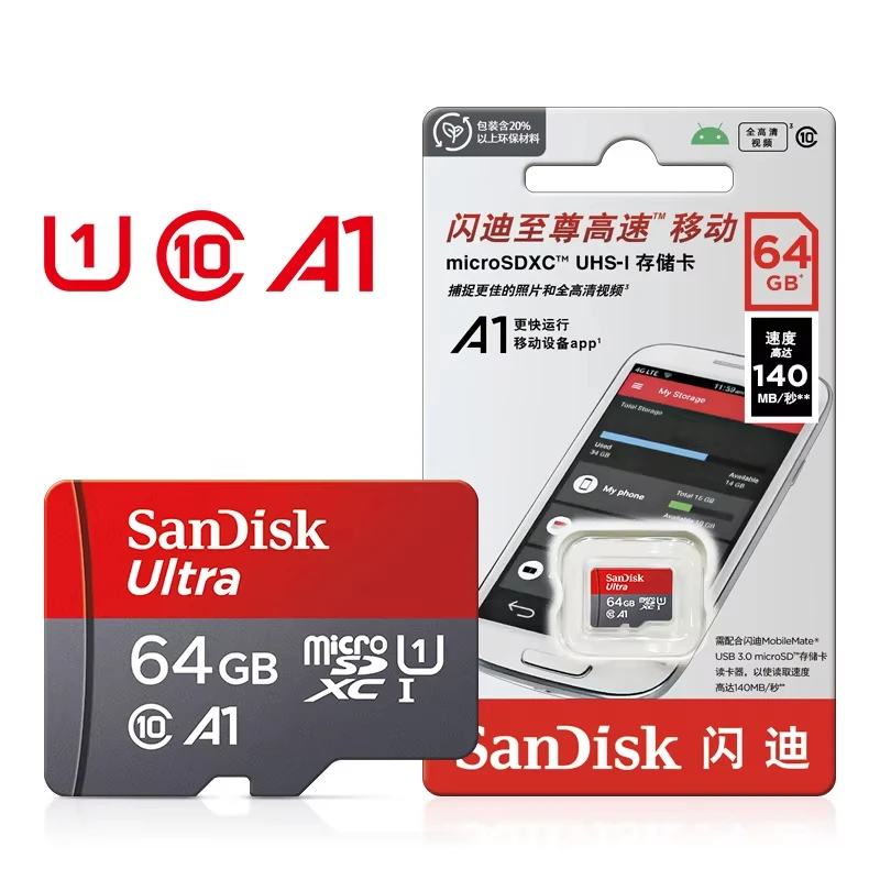 Sandisk 512GB 256GB Memory Card 128GB 64GB 32GB TF Micro SD Class A1-10 UHS-1 Flash Memory Microsd