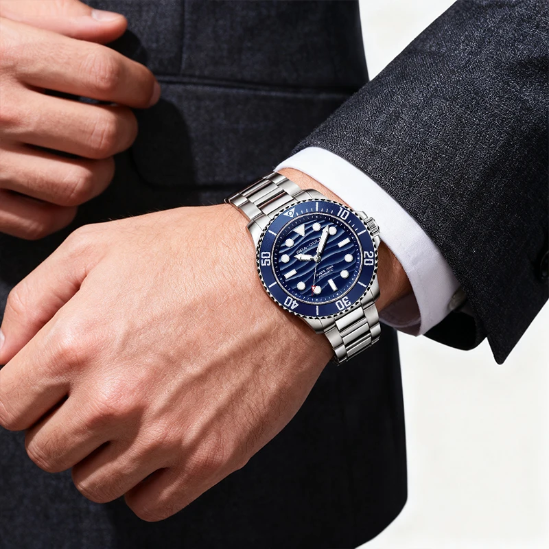 Seagull Ocean Series Automatic Man Mechanical Wristwatches Wave Dial Calendar 200m Waterproof Luminous Diving Watch reloj 6203