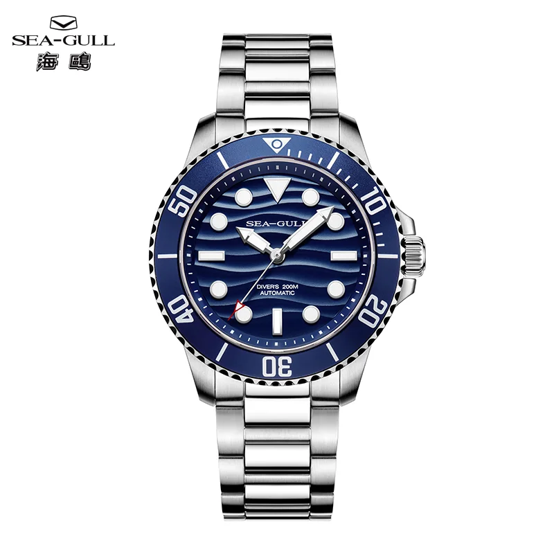 Seagull Ocean Series Automatic Man Mechanical Wristwatches Wave Dial Calendar 200m Waterproof Luminous Diving Watch reloj 6203