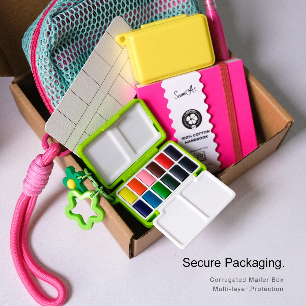 SeamiArt 12color Portable Travel Solid Watercolor SS25 Drawing Gift set with Storage Bag Painting Brush Palette Box Art Suppies